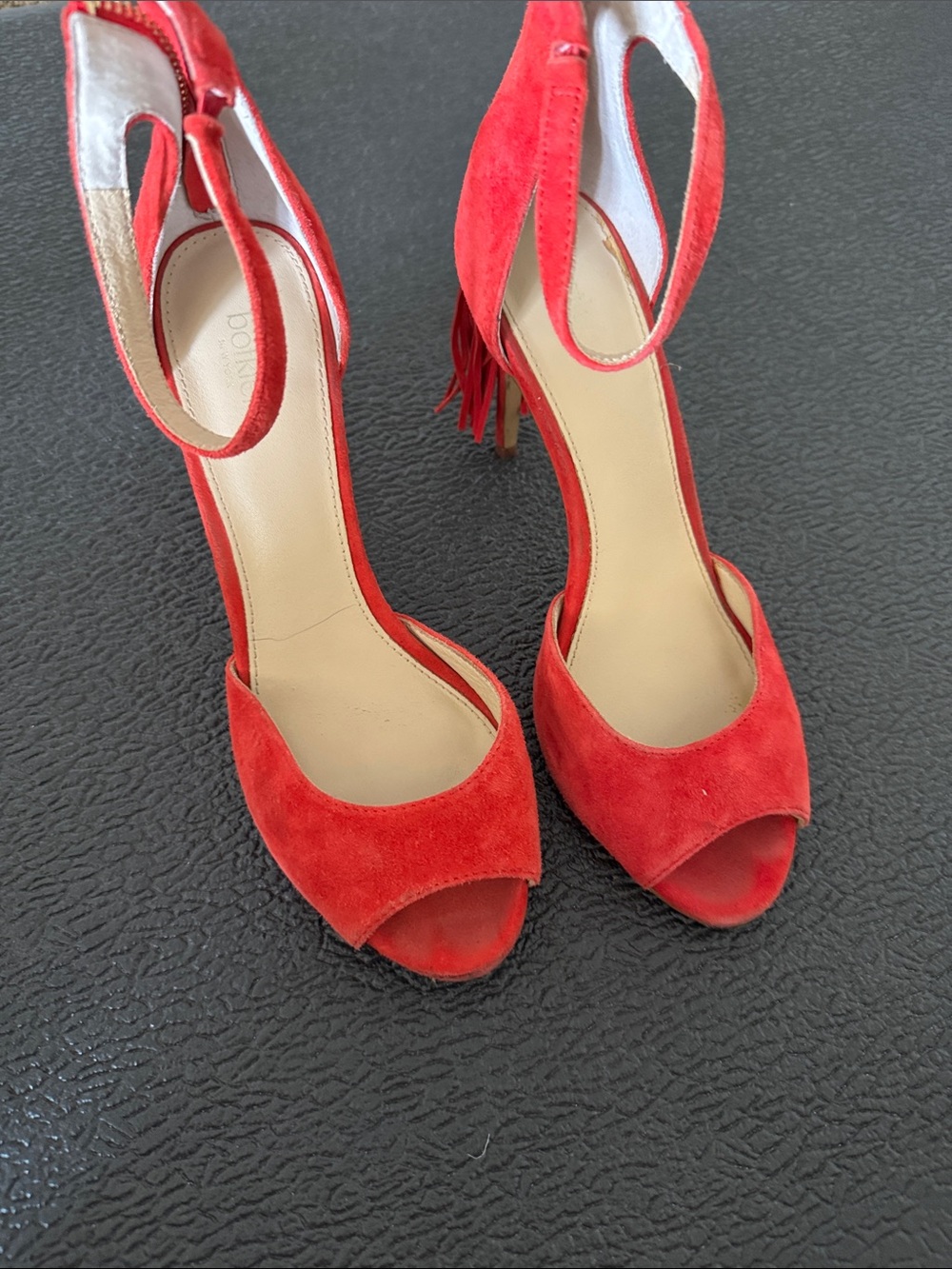 Botkier Red Suede Open-Toe Ankle Strap Heels